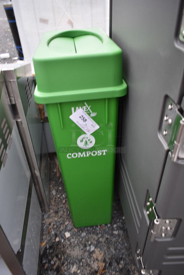 BRAND NEW SCRATCH AND DENT! Lavex 475WH23GNCMP 23 Gallon Lime Green Slim Rectangular Compost Receptacle w/ Lid.  - Image 2 of 5