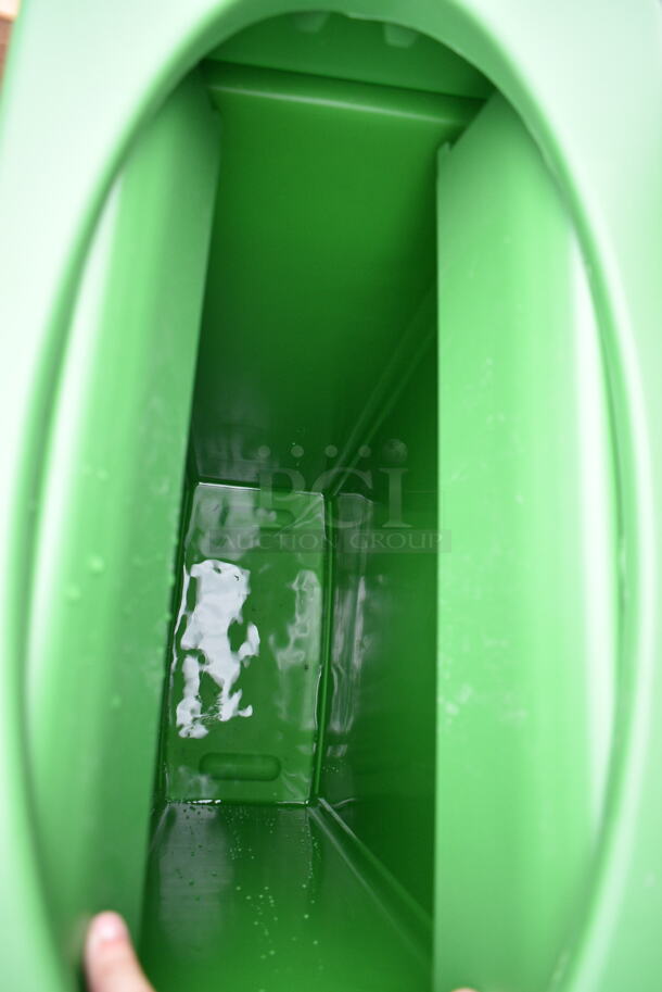 BRAND NEW SCRATCH AND DENT! Lavex 475WH23GNCMP 23 Gallon Lime Green Slim Rectangular Compost Receptacle w/ Lid.  - Image 3 of 5