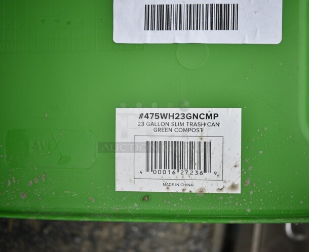 BRAND NEW SCRATCH AND DENT! Lavex 475WH23GNCMP 23 Gallon Lime Green Slim Rectangular Compost Receptacle w/ Lid.  - Image 4 of 5