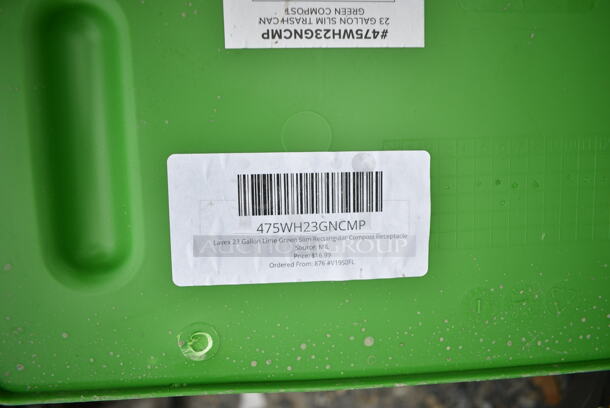 BRAND NEW SCRATCH AND DENT! Lavex 475WH23GNCMP 23 Gallon Lime Green Slim Rectangular Compost Receptacle w/ Lid.  - Image 5 of 5