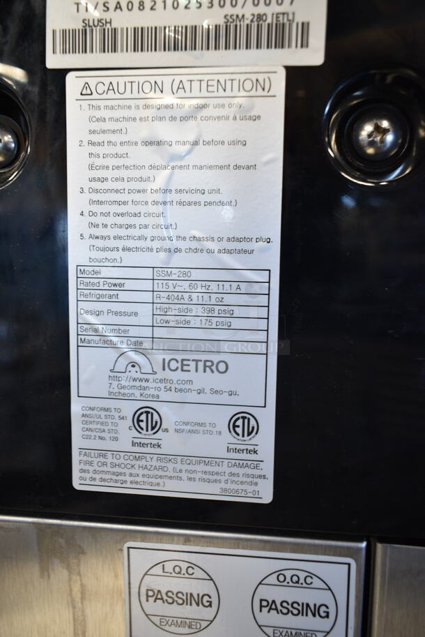 Icetro SSM-280 Stainless Steel Commercial Countertop Slushie Machine Base. No Hoppers. 115 Volts, 1 Phase. Tested and Working! - Image 4 of 4