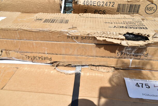 5 BRAND NEW SCRATCH AND DENT! Items; Box of 2 Regency 460EG2472 24" x 72" NSF Green Epoxy Wire Shelf, 3 Boxes of 4 Regency 460EBP64 64" NSF Black Epoxy Post, 3493072ANTGY Lancaster Table & Seating Industrial 30" x 72" Solid Wood Live Edge Table Top with Antique Slate Gray Finish. 5 Times Your Bid! May Be Missing Pieces.  - Image 3 of 5