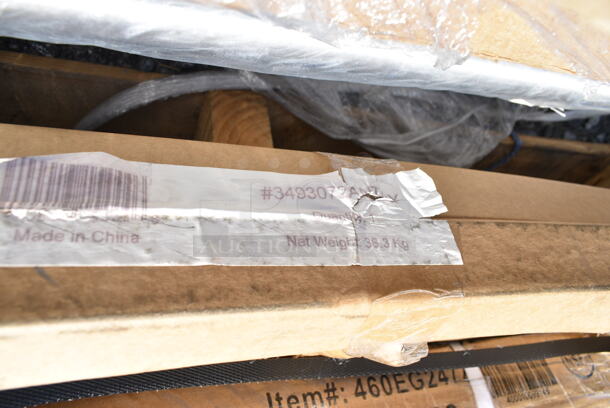 5 BRAND NEW SCRATCH AND DENT! Items; Box of 2 Regency 460EG2472 24" x 72" NSF Green Epoxy Wire Shelf, 3 Boxes of 4 Regency 460EBP64 64" NSF Black Epoxy Post, 3493072ANTGY Lancaster Table & Seating Industrial 30" x 72" Solid Wood Live Edge Table Top with Antique Slate Gray Finish. 5 Times Your Bid! May Be Missing Pieces.  - Image 4 of 5