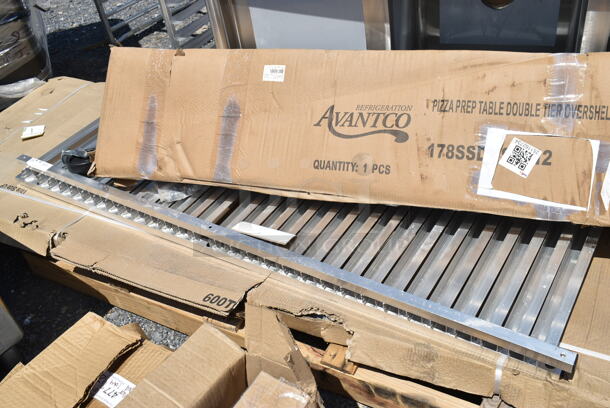 2 BRAND NEW SCRATCH AND DENT! Avantco 178SSDOS7112 Stainless Steel Double Deck Overshelf - 12" x 70 3/8" and 2 Walls for Pan Rack. 2 Times Your Bid!  - Image 3 of 3