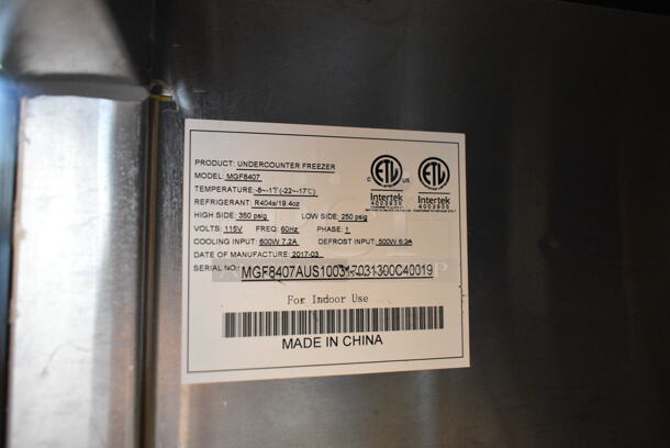 2017 Atosa MGF8407 Stainless Steel Commercial 2 Door Undercounter Freezer on Commercial Casters. 115 Volts, 1 Phase. Tested and Does Not Power On - Image 5 of 5