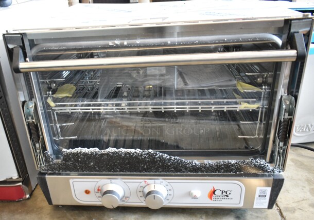 BRAND NEW SCRATCH AND DENT! Cooking Performance Group CPG 351COHT3AStainless Steel Commercial Countertop Electric Powered Full Size Convection Oven. See Pictures for Broken Glass. 120 Volts, 1 Phase. Tested and Working! - Image 1 of 6