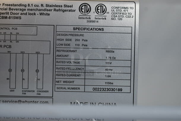 BRAND NEW SCRATCH AND DENT! Whynter CBM-815WS Freestanding 8.1 CF Commercial Beverage Merchandiser. 115 Volt, 1 Phase. Tested and Working! - Image 6 of 7