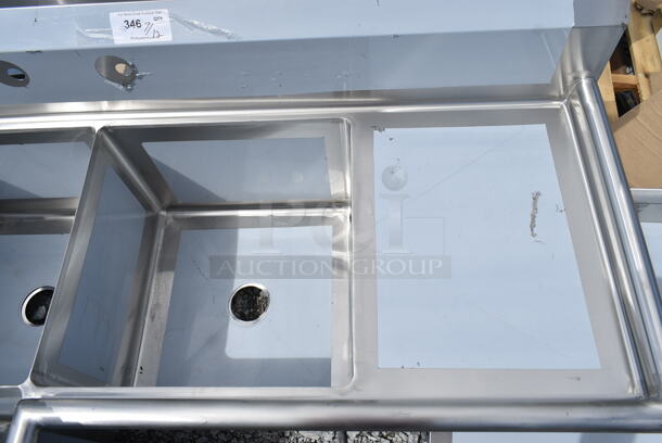 BRAND NEW SCRATCH AND DENT! Regency 600S32020C Stainless Steel 3 Bay L Shaped Sink w/ Dual Drain Boards. Bays 20x20x12. No Legs.  - Image 4 of 7