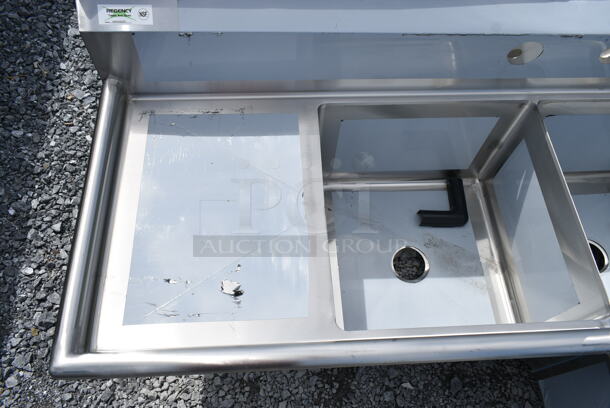 BRAND NEW SCRATCH AND DENT! Regency 600S32020C Stainless Steel 3 Bay L Shaped Sink w/ Dual Drain Boards. Bays 20x20x12. No Legs.  - Image 6 of 7