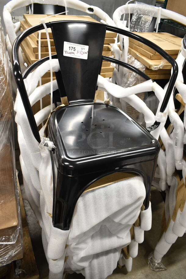 10 BRAND NEW SCRATCH AND DENT! Lancaster Table & Seating 164CMARMBLK Alloy Series Onyx Black Outdoor Arm Chair w/ 8 164SEATRDWAL8001 Walnut Color Chair Seat. 10 Times Your Bid! - Image 3 of 6