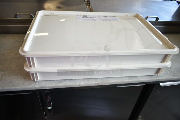 2 BRAND NEW! Cambro DB18263CW148 Camwear 18" x 26" x 3" White Polycarbonate Pizza Dough Proofing Box w/ 2 214DBC1826CW Lids. 2 Times Your Bid! - Image 2 of 6