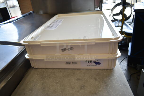2 BRAND NEW! Cambro DB18263CW148 Camwear 18" x 26" x 3" White Polycarbonate Pizza Dough Proofing Box w/ 2 214DBC1826CW Lids. 2 Times Your Bid! - Image 3 of 6