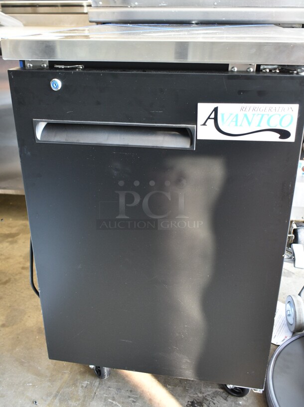 BRAND NEW SCRATCH AND DENT! 2024 Avantco 178UBB1HC Metal Commercial Black Solid Door Back Bar Cooler on Commercial Casters. 115 Volts, 1 Phase. Tested and Working! - Image 2 of 6