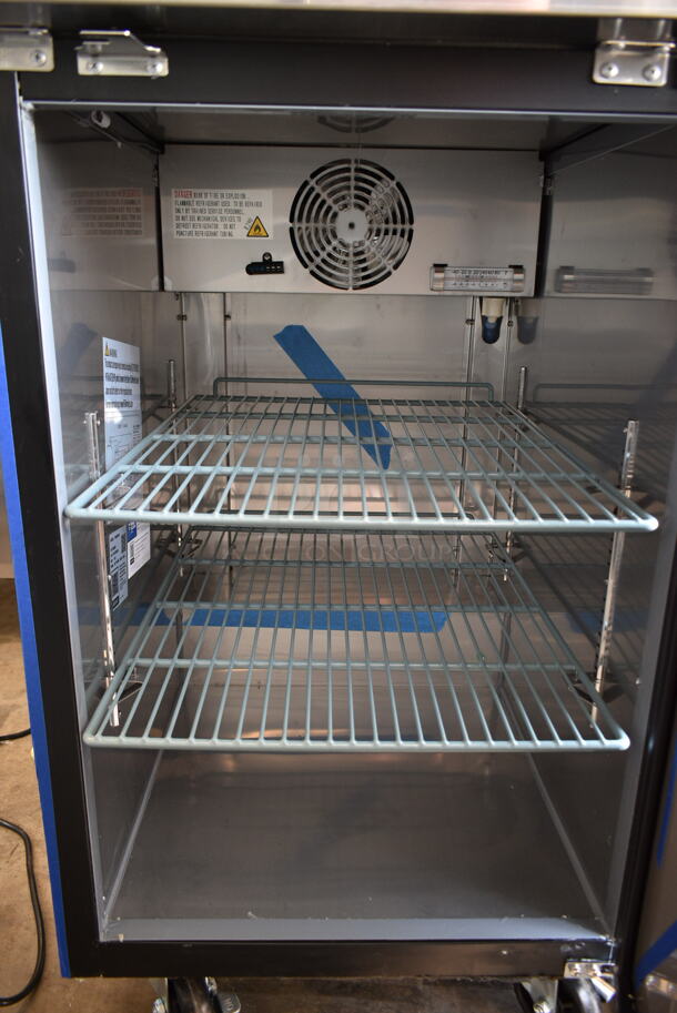 BRAND NEW SCRATCH AND DENT! 2024 Avantco 178UBB1HC Metal Commercial Black Solid Door Back Bar Cooler on Commercial Casters. 115 Volts, 1 Phase. Tested and Working! - Image 5 of 6