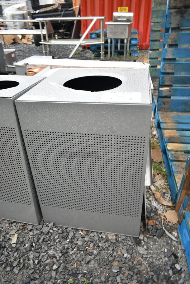 2 BRAND NEW SCRATCH AND DENT! Items; Rubbermaid FGSC22EPLSM Silhouettes Silver Metallic Steel Designer Square Waste Receptacle - 40 Gallon and Rubbermaid FGSC14EPLSM Silhouettes Metallic Silver Steel Designer Square Waste Receptacle - 16 Gallon. 2 Times Your Bid! - Image 3 of 6