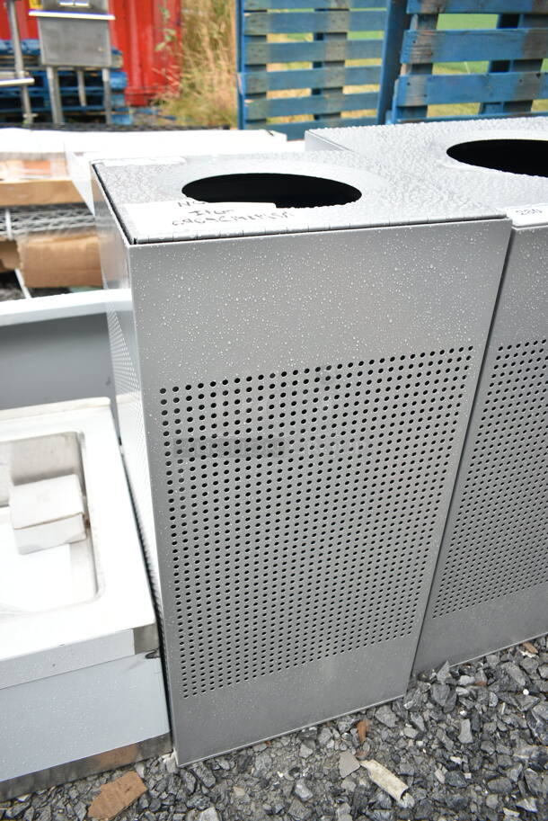 2 BRAND NEW SCRATCH AND DENT! Items; Rubbermaid FGSC22EPLSM Silhouettes Silver Metallic Steel Designer Square Waste Receptacle - 40 Gallon and Rubbermaid FGSC14EPLSM Silhouettes Metallic Silver Steel Designer Square Waste Receptacle - 16 Gallon. 2 Times Your Bid! - Image 5 of 6