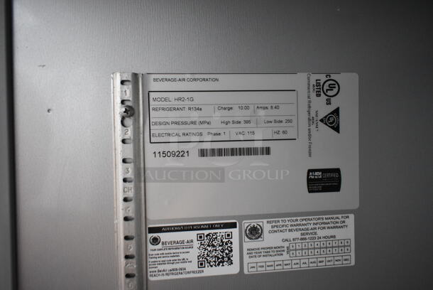 Beverage Air HR2-1G Stainless Steel Commercial 2 Door Reach In Cooler Merchandiser on Commercial Casters. 115 Volts, 1 Phase. Tested and Working! - Image 5 of 5