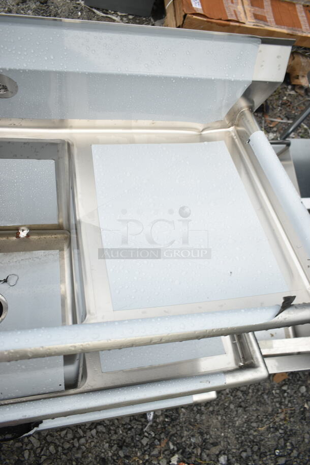 BRAND NEW SCRATCH AND DENT! Regency 600S11818218 54" 16-Gauge Stainless Steel One Compartment Commercial Sink with 2 Drainboards - 18" x 18" x 14" Bowl. No Legs.  - Image 3 of 6