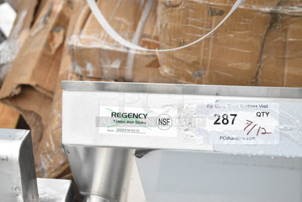 BRAND NEW SCRATCH AND DENT! Regency 600S31416212 70" 16 Gauge Stainless Steel Three Compartment Sink with Galvanized Steel Legs and Two Drainboards - 14" x 16" x 12" Bowls. No Legs.  - Image 6 of 6
