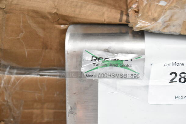 BRAND NEW SCRATCH AND DENT! Regency 600HSMSB1896 96" x 17 1/2" Single-Hole Multi-Station Hand Sink for 4 Wall Mounted Faucets - Image 6 of 6
