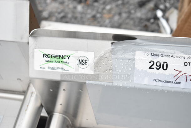 BRAND NEW SCRATCH AND DENT! Regency 600S3181818L 16 Gauge Stainless Steel Three Compartment Commercial Sink with Cross Bracing and Left Drainboard - 18" x 18" x 14" Bowls. No Legs.  - Image 7 of 7