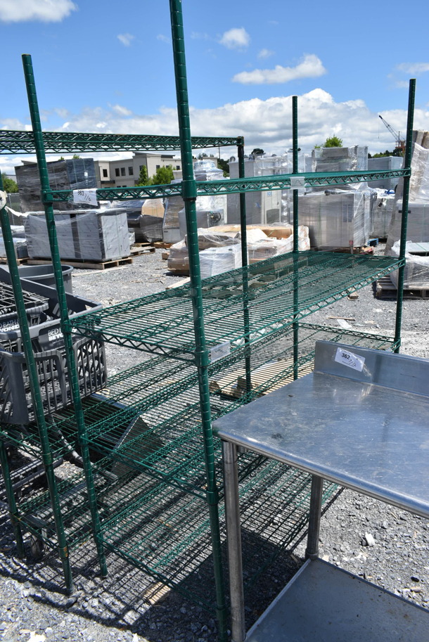 Green Finish 4 Tier Wire Shelving Unit. BUYER MUST DISMANTLE. PCI CANNOT DISMANTLE FOR SHIPPING. PLEASE CONSIDER FREIGHT CHARGES.  - Image 1 of 3