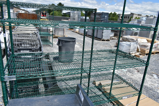 Green Finish 4 Tier Wire Shelving Unit. BUYER MUST DISMANTLE. PCI CANNOT DISMANTLE FOR SHIPPING. PLEASE CONSIDER FREIGHT CHARGES.  - Image 2 of 3