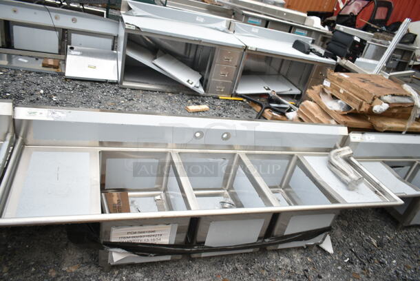 BRAND NEW SCRATCH AND DENT! Regency 600S31824218 94" 16-Gauge Stainless Steel Three Compartment Commercial Sink with 2 Drainboards - 18" x 24" x 14" Bowls. - Image 2 of 10