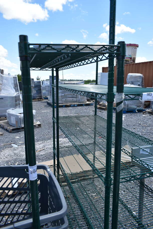 Green Finish 3 Tier Wire Shelving Unit. BUYER MUST DISMANTLE. PCI CANNOT DISMANTLE FOR SHIPPING. PLEASE CONSIDER FREIGHT CHARGES.  - Image 2 of 3