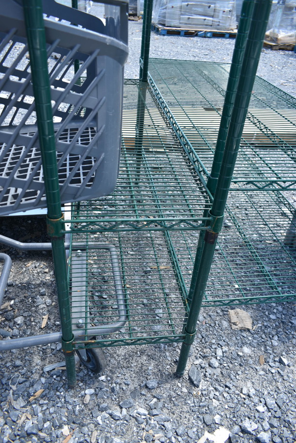 Green Finish 3 Tier Wire Shelving Unit. BUYER MUST DISMANTLE. PCI CANNOT DISMANTLE FOR SHIPPING. PLEASE CONSIDER FREIGHT CHARGES.  - Image 3 of 3