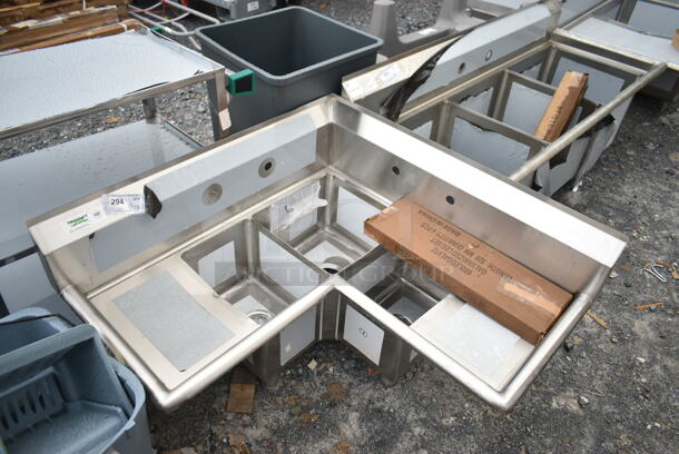 BRAND NEW SCRATCH AND DENT! Regency 600S3101410C Stainless Steel Commercial L Shaped 3 Bay Sink w/ Dual Drain Boards. Bays 14x14x10. Drain Boards 10.5x15 - Image 1 of 8