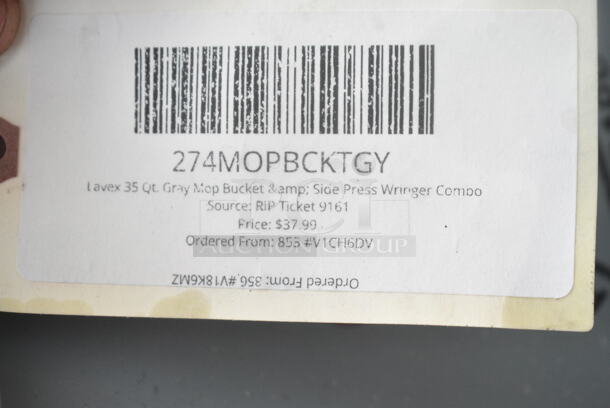 BRAND NEW SCRATCH AND DENT! Lavex 274MOPBCKTGY 35 Qt. Gray Mop Bucket & Side Press Wringer Combo - Image 6 of 6