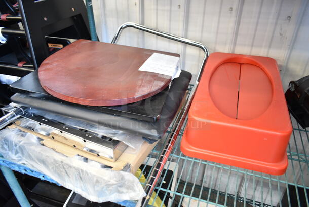 ALL ONE MONEY! Two Tier Lot of Various BRAND NEW SCRATCH AND DENT Items Including Brown Seat, Red Seat, 3 Round Red Stool Cushions, Gray Stool Cushion, Blue Stool Cushion, Black Stool Cushion, Wooden Back Rests, Pentair Water Filter, 475WHLDDSRD Red Slim Jim Trash Can Lid, Metal Hood Filter - Image 11 of 12