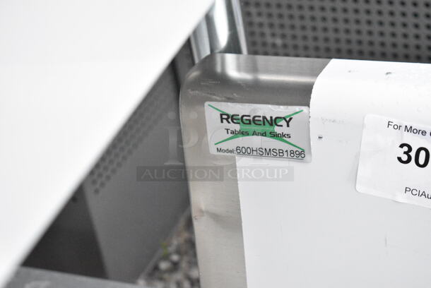 BRAND NEW SCRATCH AND DENT! Regency 600HSMSB1896 96" x 17 1/2" Single-Hole Multi-Station Hand Sink for 4 Wall Mounted Faucets - Image 4 of 4