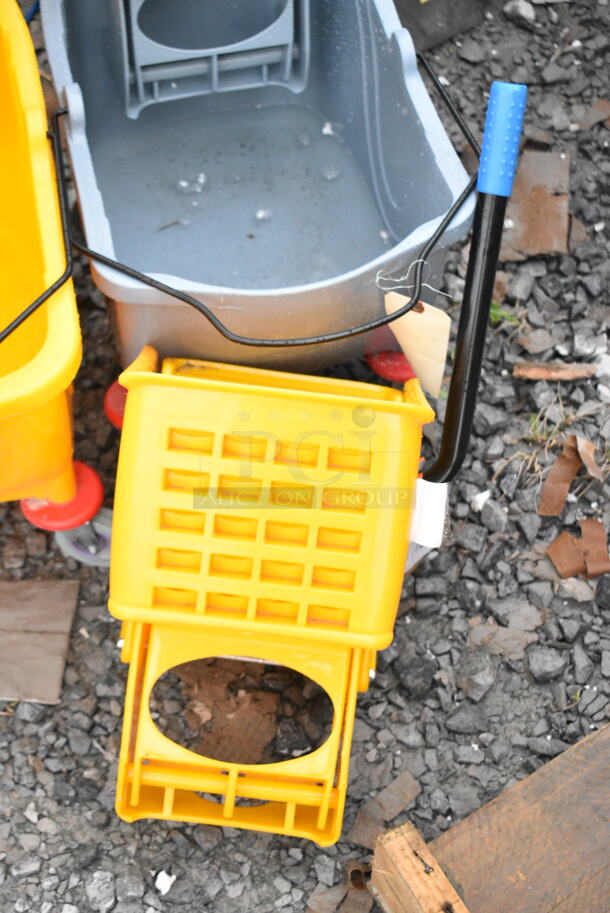 2 BRAND NEW SCRATCH AND DENT! Mop Buckets; 274MOPBCKTYE Lavex 35 Qt. Yellow Mop Bucket & Side Press Wringer Combo and 274MBCKT26GY Lavex 26 Qt. Grey Mop Bucket and Side Press Wringer Combo w/ Extra 274MOPWRINGR Lavex Yellow Replacement Mop Bucket Side Press Wringer for Lavex Mop Buckets. 2 Times Your Bid! - Image 3 of 12
