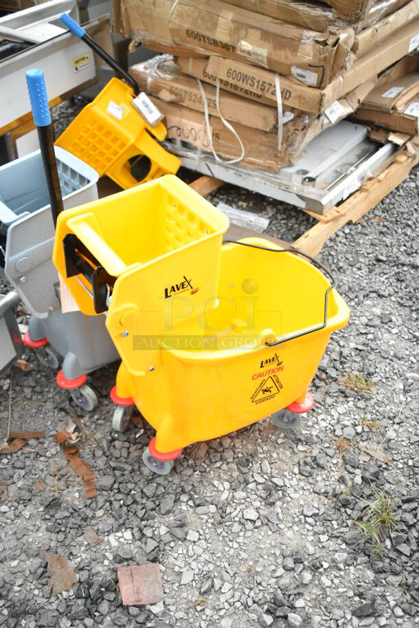 2 BRAND NEW SCRATCH AND DENT! Mop Buckets; 274MOPBCKTYE Lavex 35 Qt. Yellow Mop Bucket & Side Press Wringer Combo and 274MBCKT26GY Lavex 26 Qt. Grey Mop Bucket and Side Press Wringer Combo w/ Extra 274MOPWRINGR Lavex Yellow Replacement Mop Bucket Side Press Wringer for Lavex Mop Buckets. 2 Times Your Bid! - Image 6 of 12