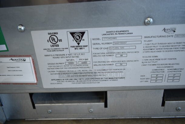 BRAND NEW SCRATCH AND DENT! 2023 Avantco 177CAG24MG Stainless Steel Commercial Countertop Natural Gas Powered Flat Top Griddle. 30,000 BTU.  - Image 6 of 8