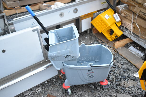 2 BRAND NEW SCRATCH AND DENT! Mop Buckets; 274MOPBCKTYE Lavex 35 Qt. Yellow Mop Bucket & Side Press Wringer Combo and 274MBCKT26GY Lavex 26 Qt. Grey Mop Bucket and Side Press Wringer Combo w/ Extra 274MOPWRINGR Lavex Yellow Replacement Mop Bucket Side Press Wringer for Lavex Mop Buckets. 2 Times Your Bid! - Image 10 of 12