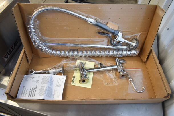 BRAND NEW SCRATCH AND DENT! Equip by T&S 5PR-8D00 Deck Mounted 34" High Pre-Rinse Faucet with 8" Adjustable Centers, 44" Hose, and 6" Wall Bracket - Image 2 of 5