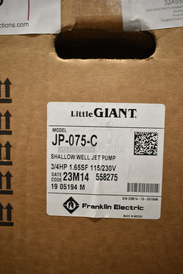 BRAND NEW SCRATCH AND DENT! Little Giant JP-075-C 32A558275 JP Series 558275 Shallow Well Jet Pump. 115-230 Volts.  - Image 3 of 4