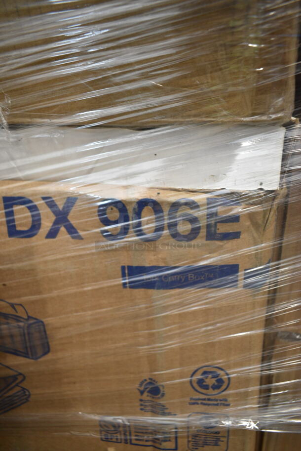 PALLET LOT of 22 BRAND NEW Boxes Including 248WIPERHJRW Lavex 12" x 12" White Heavy Weight Industrial Wiper Jumbo Roll - 475/Roll, 12218X1HD Choice 18" x 1000' Food Service Heavy-Duty Aluminum Foil Roll, 127DMDLDBULK Choice Ultra Clear PET Plastic Round Deli Container Dome Lid - 500/Case, 500L38400FSB 38/400 Smooth Black Lid with Foam Liner - 2900/Case, 5 Lancaster Table and Seating 164SEATRDWAL Walnut Chair Seat, 3 Box 612605070 Choice Full Size Foil Steam Table Pan Deep 3 3/8" Depth - Full Size Deep - 50/Case, 2 Box 433NHT101 Choice 1/6 Standard Size White "Thank You" Standard-Duty Plastic T-Shirt Bag - 700/Case, 129MCR32W Choice 32 oz. White 7 1/4" Round Microwavable Heavy Weight Container with Lid - 150/Case, 395RP09 EcoChoice Compostable Sugarcane / Bagasse 9" Plate - 500/Case. 22 Times Your Bid! - Image 2 of 12