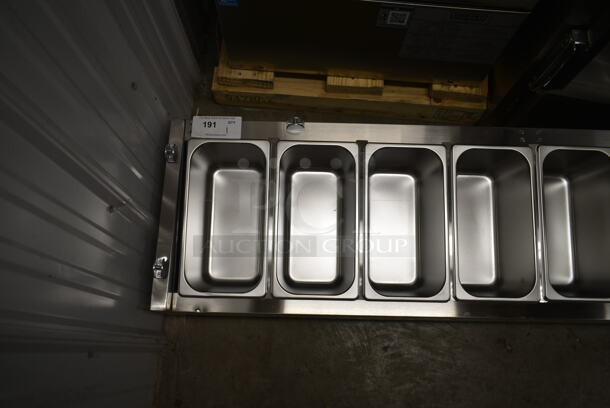 BRAND NEW SCRATCH AND DENT! 2023 KoolMore SCDC-8P-SG Stainless Steel Commercial 71 In. Eight Pan Refrigerated Countertop Condiment Prep Station. Does Not Have Sneeze Guard. 115 Volts, 1 Phase. Tested and Powers On But Does Not Get Cold - Image 3 of 6