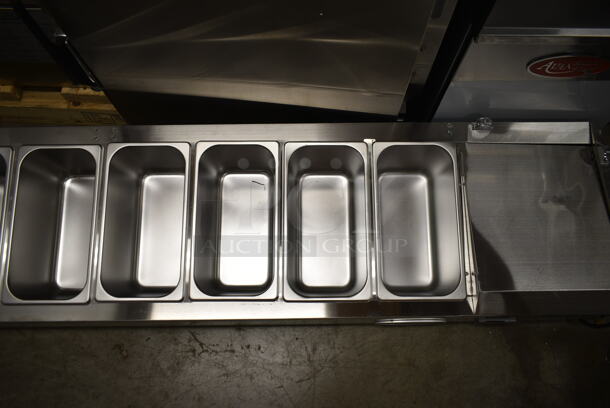 BRAND NEW SCRATCH AND DENT! 2023 KoolMore SCDC-8P-SG Stainless Steel Commercial 71 In. Eight Pan Refrigerated Countertop Condiment Prep Station. Does Not Have Sneeze Guard. 115 Volts, 1 Phase. Tested and Powers On But Does Not Get Cold - Image 4 of 6