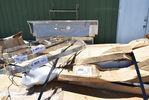 4 BRAND NEW SCRATCH AND DENT! Items; 3 Metal Folding Chafing Dish Frames and Gray Metal Pieces. 4 Times Your Bid! - Image 1 of 4
