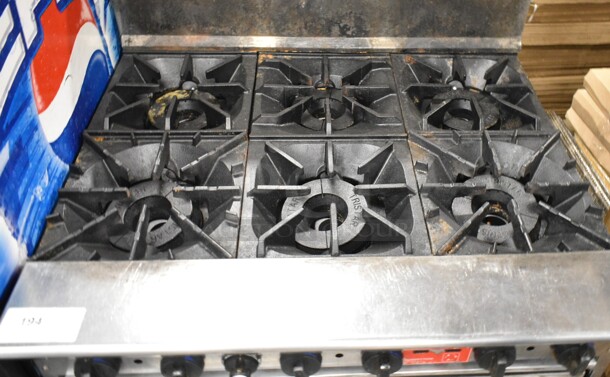 Tri Star Stainless Steel Commercial Natural Gas Powered 6 Burner Range w/ Convection Oven and Back Splash.  - Image 2 of 4