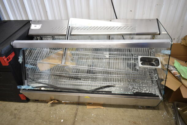 BRAND NEW SCRATCH AND DENT! ServIt 423HDM48SA Stainless Steel Commercial 48" Self / Full Service 3 Shelf Countertop Heated Display Case with Sliding Doors. See Pictures for Damage. 115 Volts, 1 Phase. Tested and Working! - Image 1 of 7