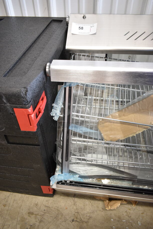 BRAND NEW SCRATCH AND DENT! ServIt 423HDM48SA Stainless Steel Commercial 48" Self / Full Service 3 Shelf Countertop Heated Display Case with Sliding Doors. See Pictures for Damage. 115 Volts, 1 Phase. Tested and Working! - Image 5 of 7