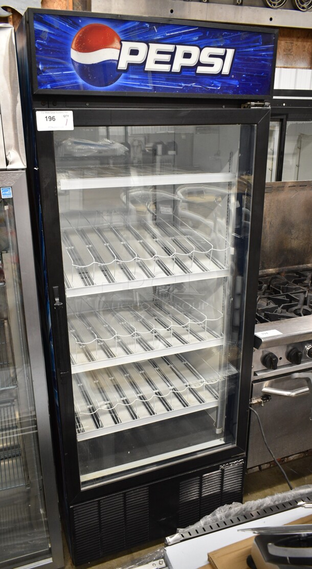 Habco ESM28 Metal Commercial Single Door Reach In Cooler Merchandiser w/ Poly Coated Racks. 115 Volts, 1 Phase. Tested and Powers On But Does Not Get Cold - Image 1 of 4