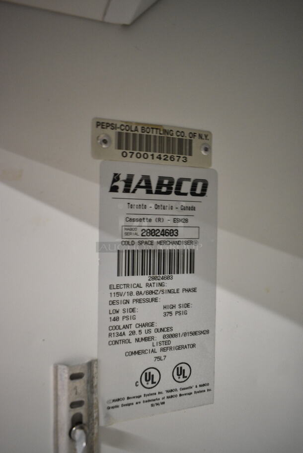 Habco ESM28 Metal Commercial Single Door Reach In Cooler Merchandiser w/ Poly Coated Racks. 115 Volts, 1 Phase. Tested and Powers On But Does Not Get Cold - Image 4 of 4