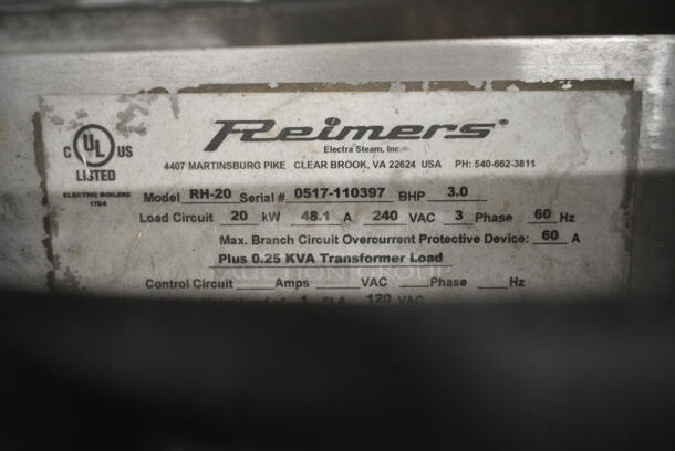Reimers RH-20 Stainless Steel Commercial Steam Boiler. 240 Volts, 3 Phase. - Image 6 of 6
